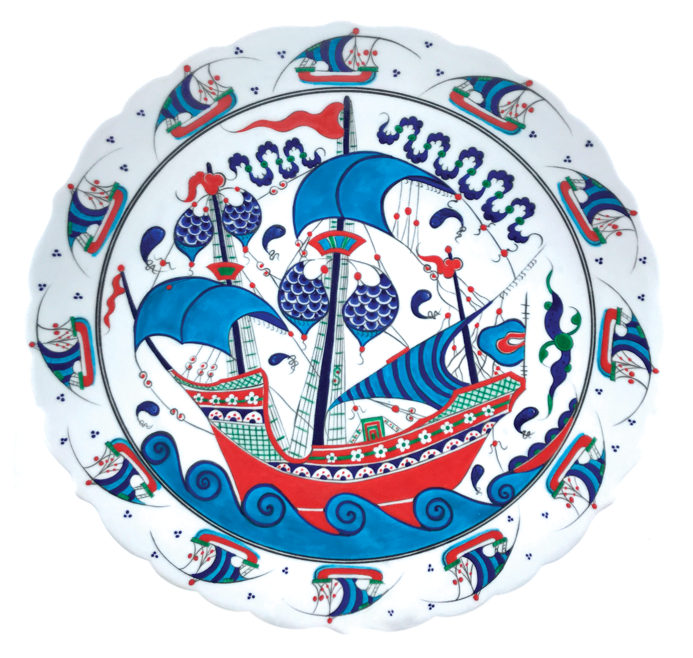Çini - Gemi Motifli Çini Tabak