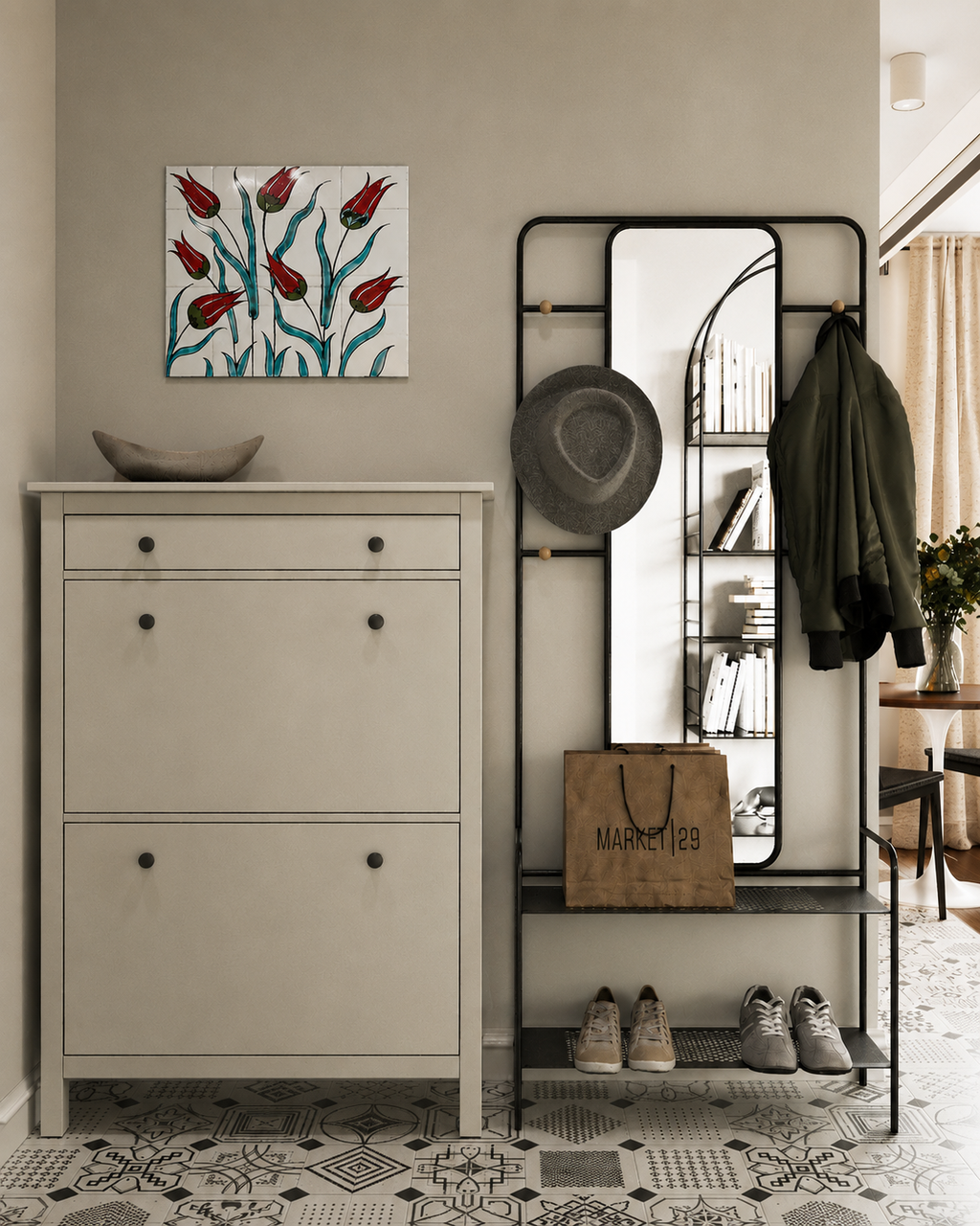 El Yapımı Lale Motifli Çini Karo